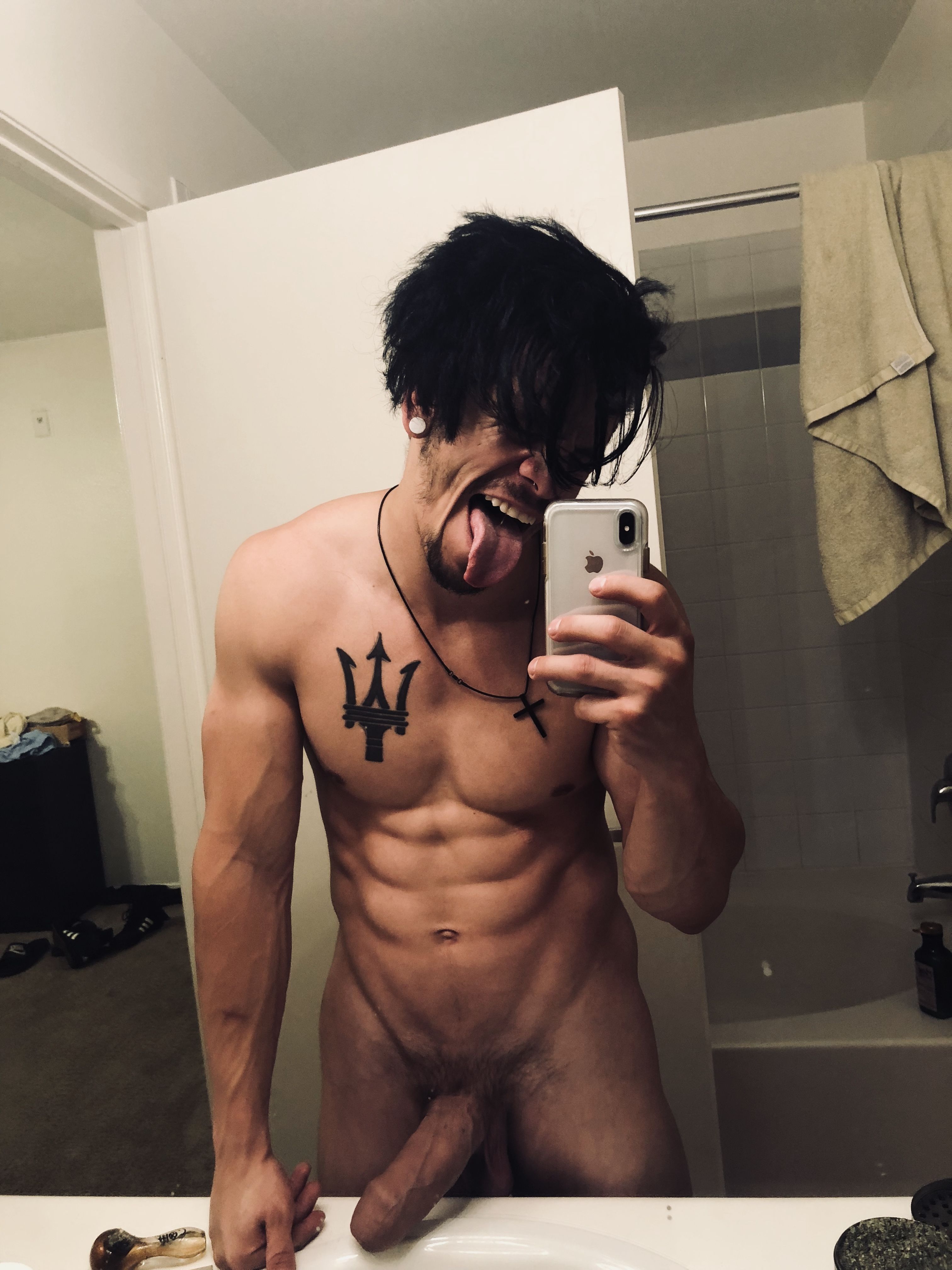 Muscle porn star Bambino jerks off his big cock and cums.